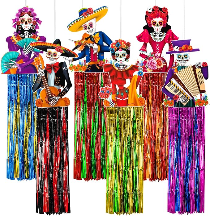6 Pieces 3 Ft Day of The Dead Decorations - sugar skull ornament