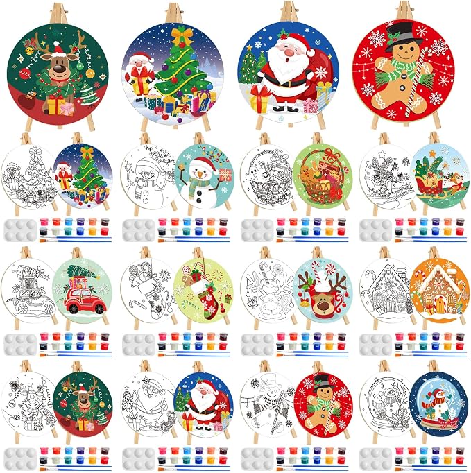 Supervitae 72 Piece Christmas Round Pre Drawn Canvas Kit Paint and Sip Kit - skull painting