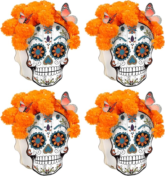 Amyhill 4 Pcs Day of The Dead Decor Sugar Skull Table Decor Skull Vase - sugar skull ornament