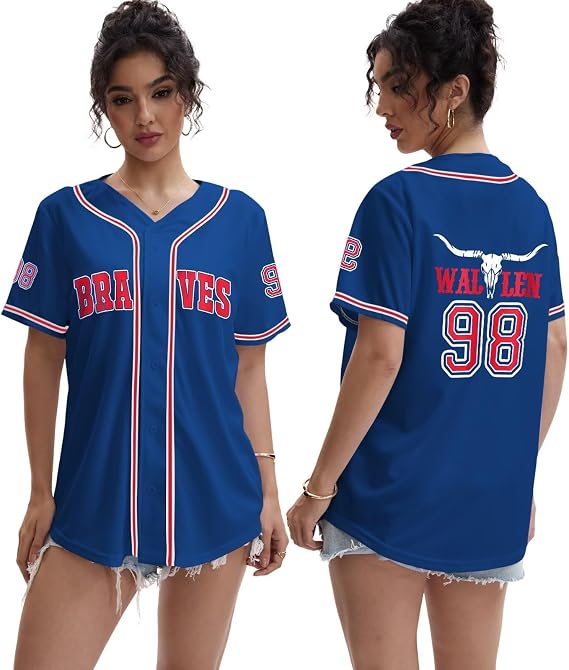 98 Bull Skull Baseball Jersey for Women Country Music Graphic Tshirt - skull jacket