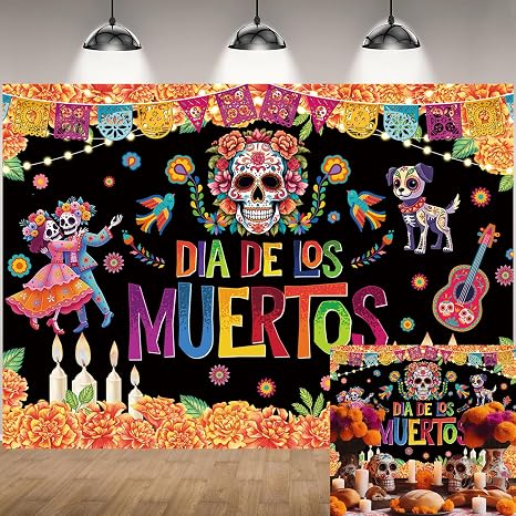 Day of The Dead Backdrop Mexican Fiesta Halloween Skull Background - skull sticker