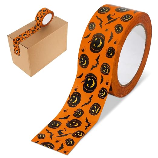 JarThenaAMCS 109 Yard Halloween Packing Tape Orange Black Pumpkin Bat Decorative Sticky Gift Wrapping Tape for DIY Crafts Small Business Sealing Boxes Mail Boxes - skull sticker