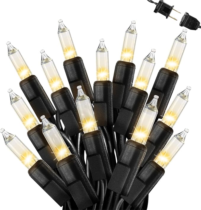 Warm White Christmas Lights Outdoor, 25FT 100 Count Incandescent Mini Christmas Lights Black Wire, Waterproof Fairy Lights, Connectable Xmas String Lights for Christmas Tree, Garland, Wedding Decor - string light