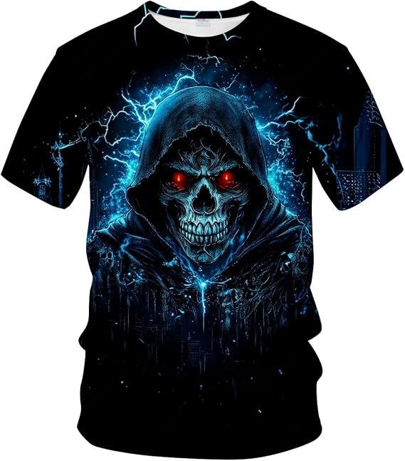 Novelty Men's Gothic Skull T-Shirt Dark Fantasy Graphic Tee Shirt - skull tshirt