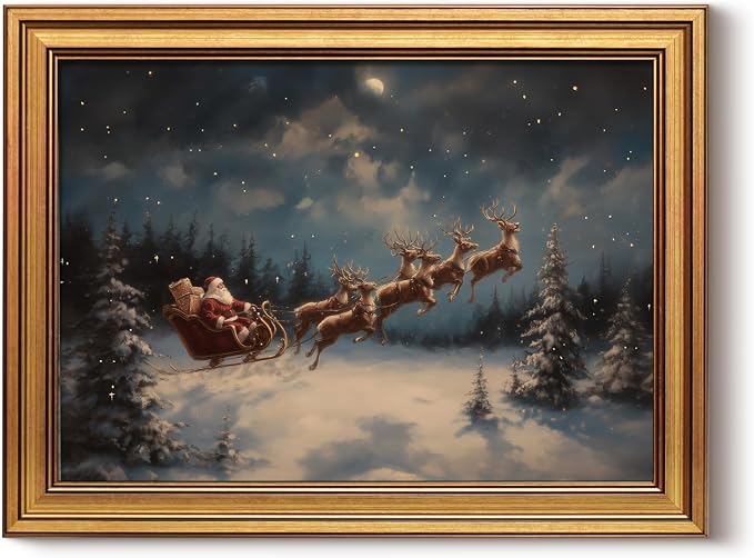 InSimSea Gold Framed Christmas Wall Art, Vintage Santa Claus Print, 12x16In - skull wall art
