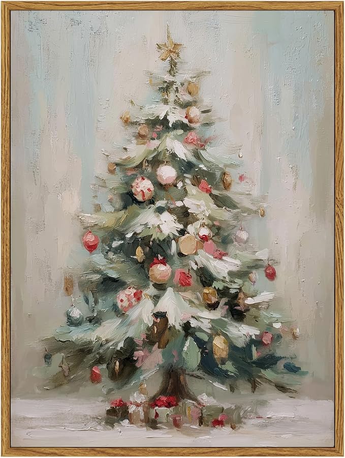 ARPEOTCY Framed Canvas Wall Art, 12x16 Inch Vintage Christmas Tree Print, Holiday Oil Painting Wall Decor for Living Room, Fireplace, or Festive Home Decoration - skull wall art