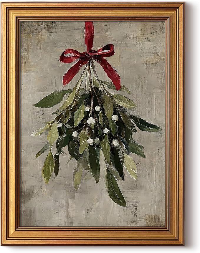 InSimSea Gold Framed Christmas Wall Art, Vintage Mistletoe Prints, 12x16In - skull painting