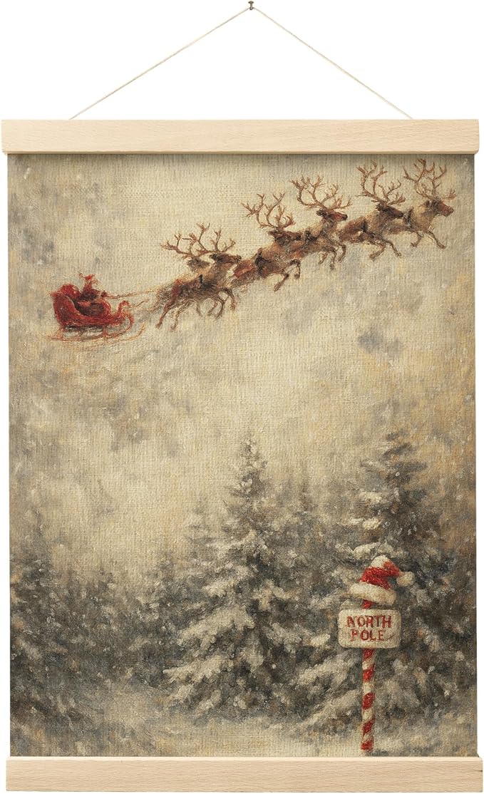 Evcprz Vintage Winter Christmas Wall Art Poster Hanger Frame, Rustic Winter Forest Xmas Santa Reindeer Sleigh Flying Hanging Canvas Prints Wall Art Decor for Home Living Room Bedroom, 12x16 Inch - skull wall art