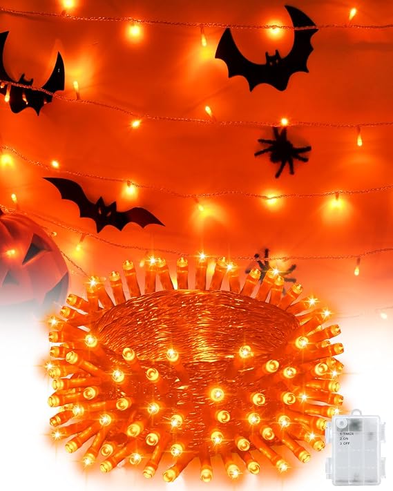 Halloween String Lights Battery Operated, Orange Lights with Timer Waterproof 16.4ft 50 LED Halloween Decorations for Outdoor Indoor Patio Party Garden Yard Decor - string light