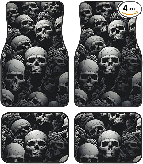 OSAM SPACE Skull Car Floor Mats Set of 4 All Weather Trunk Mat Anti-Slip Automotive Carpet Decor Rugs Universal Car Accessories - skull floor mat