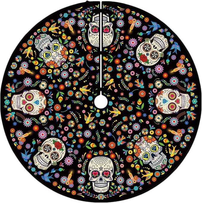 Day of the Dead Tree Skirt 48 Inch Dia de los Muertos Home Party Decor - skull carpet