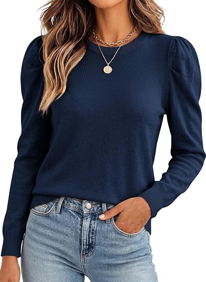 Dokotoo Women's Wool Blend Sweaters Puffy Sleeve Lightweight Fall Tops - skull jacket