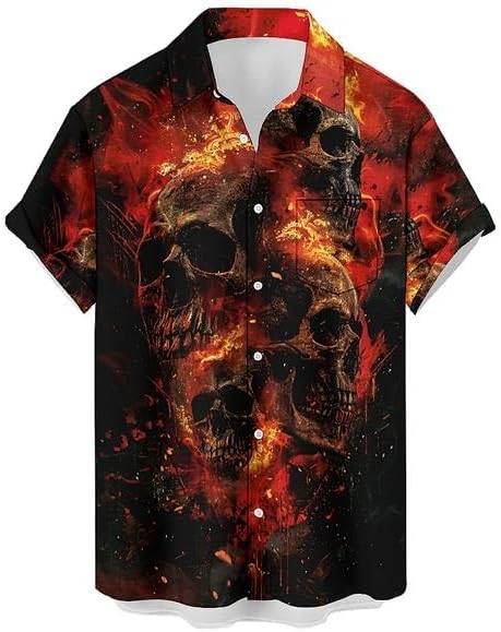 Men's Vintage Hawaiian Shirts Route 66 Classic Car Quick Dry Wrinkle Free Plus Size Tops - skull tshirt