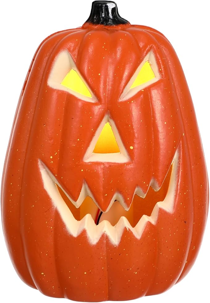 NUOBESTY Halloween Led Pumpkin Lamp Skull Colored Lantern Glowing Decorative Light for Indoor Table Home Garden Party 6.7 Inch Warm Light