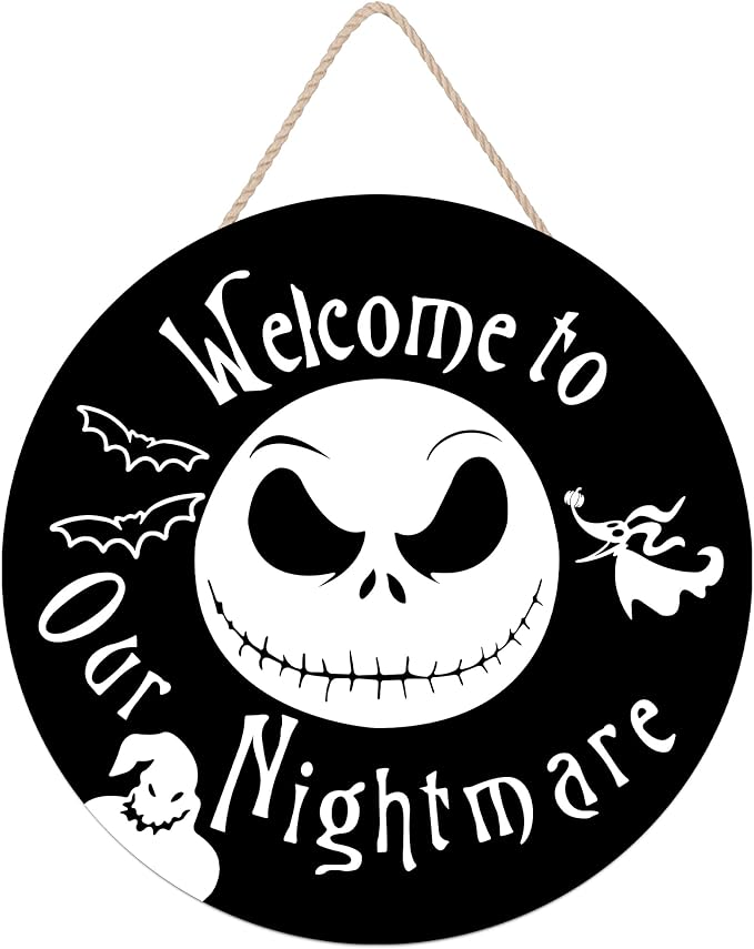 Halloween Day Wreaths Nightmare Horror Wooden Hanger Decor Sign 12" Autumn Front Door Home Decorations - skull wreath