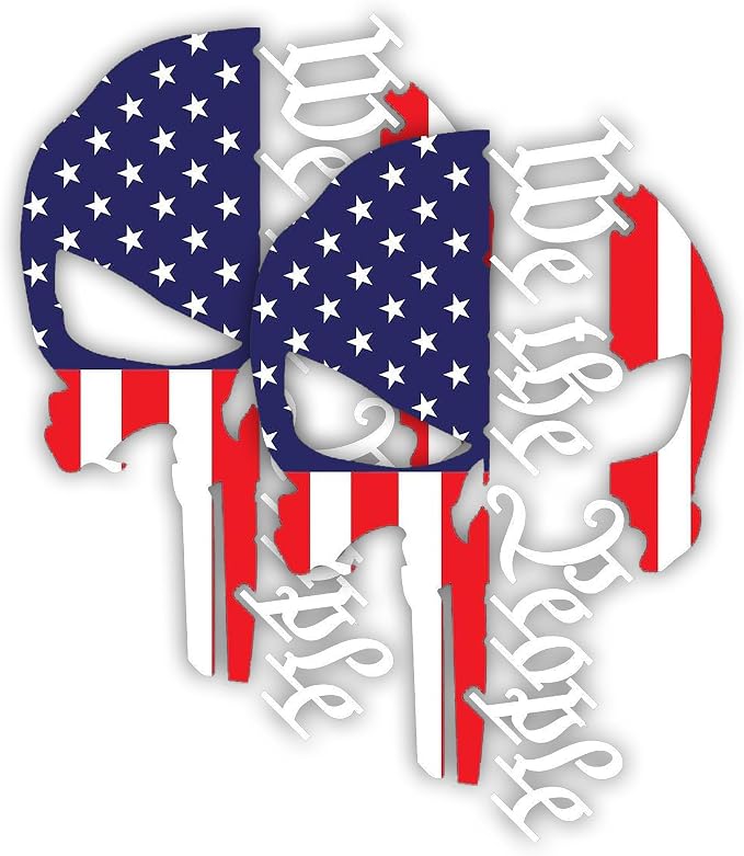 eDesign We The People Skull USA Flag Vinyl Sticker Decal - 4 Inches - Patriotic American Constitution Sticker for Car Truck SUV Van Window Bumper Laptop Tumbler and Any Smooth Surface 2-Pack - skull sticker