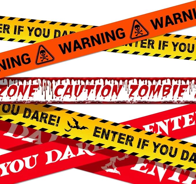 Halloween Caution Tapes for Party Decorations, 4-Pack, 3in x 80ft Total - skull sticker
