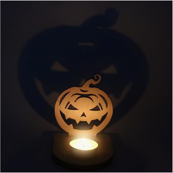 Halloween Candle Holder Tealight Holders Spooky Witch Pumpkin Shadow Spooky Season Decor Tea LightsTrick or Treat Halloween Party Decorations Gift Idea (Pumpkin with Candle) - skull candle