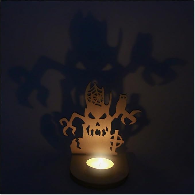 Halloween Candle Holder Tealight Holders Spooky Witch Pumpkin Shadow Spooky Season Decor Tea LightsTrick or Treat Halloween Party Decorations Gift Idea (Owl with Candle) - skull candle