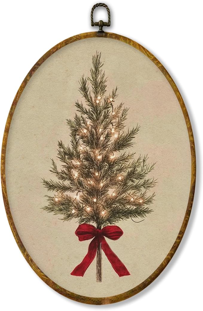XPH Vintage Christmas Tree Oval Wall Art Framed, Rustic Coquette Red Bow Tree Oval Wall Decor, Farmhouse Cozy Christmas Hanging Canvas Prints for Home Bedroom Living Room Decoration, 8.6x11.4 Inch - skull painting