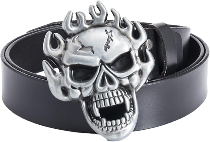 Skull Head Leather Belt, Metal Waist Band Decorative Skull Buckle Studded Waist Belt Skeleton Biker Belt Jeans - skull wallet