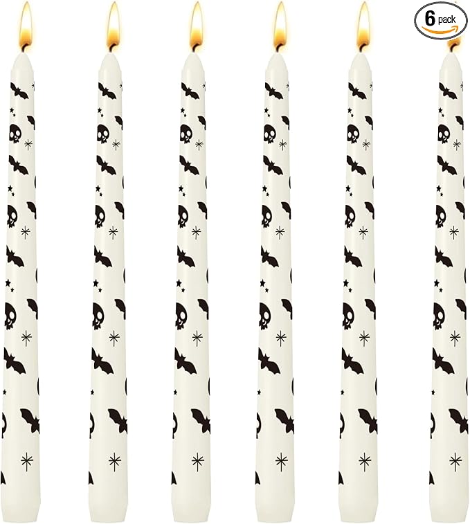 Halloween Bat Skull Taper Candles, 10 Inch Ivory Unscented - skull candle