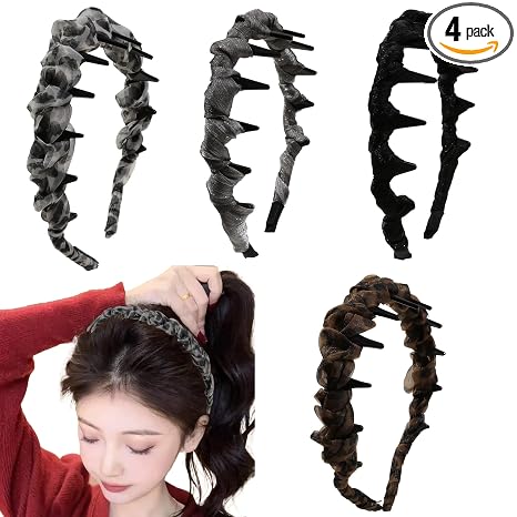 Ivyu 4 Pcs High Skull Headband Vintage High Cranium Artificial Headbands with Teeth, Root Lift Volume Headbandsfor Women Girls - skull headband