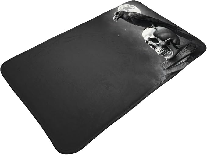 Gothic Black Raven Skull Print Bathroom Rugs 30x20 Inches, Absorbent Non Slip Bath Mat Rugs, Machine Washable Shower Rug Bath Mats for Bathroom - skull toilet mat