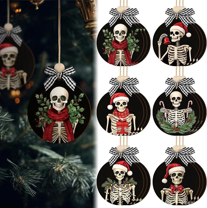 Civaner 24 Pack Christmas Ornament Xmas Tree Decorations, Christmas Skull - skeleton