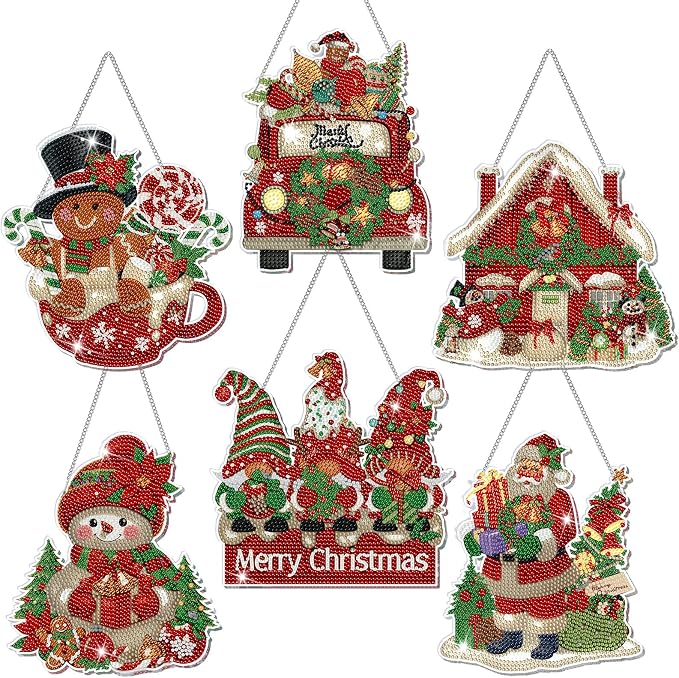 Zonon 6 Pcs Christmas Diamond Art Vintage Gingerbread Man House Design - skull painting