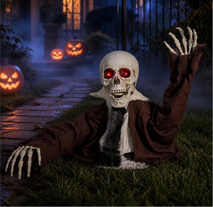 Halloween Outdoor Skeleton Groundbreaker Prop with Light & Sound - skeleton