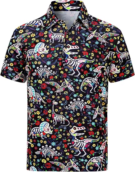 Funny World Men's 3D Pattern Printed Polo Shirts Short Sleeve Golf Shirt for Men - skull tshirt