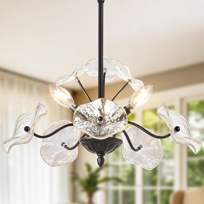Black Chandelier,Vintage Flower Glass Pendant Light Fixture - skull lamp
