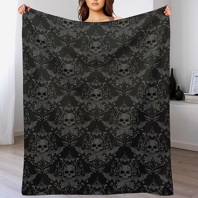 Gothic Skull Fleece Throw Blanket for Couch Adults Teens 40″ X 50″