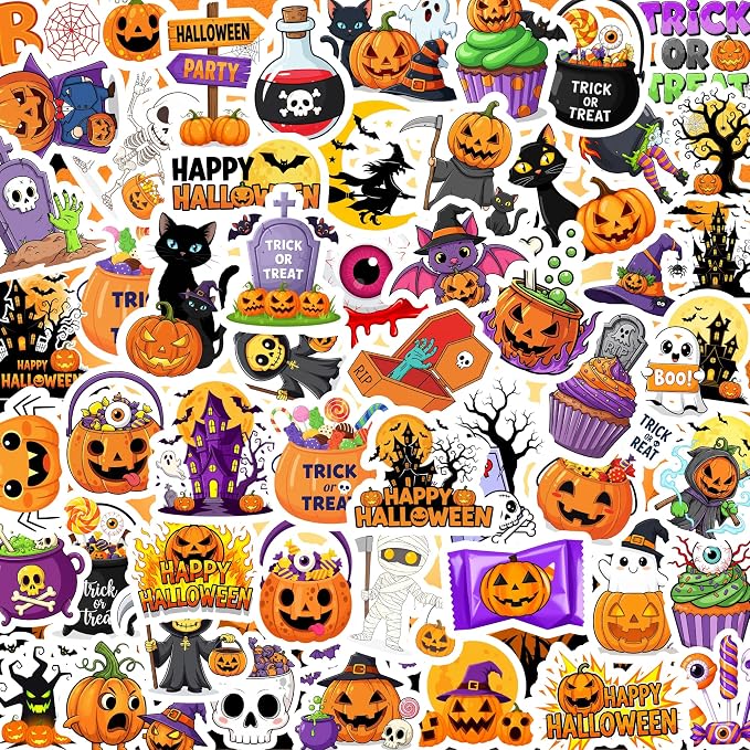 Halloween Stickers, Non-Repeating Halloween Pumpkin Decoration Stickers - skull sticker