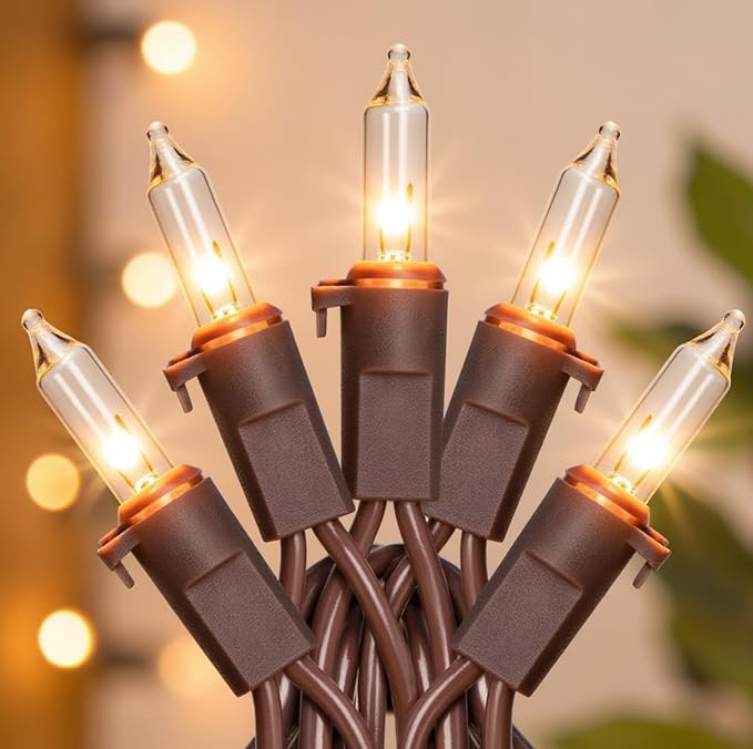 13FT 50-Count Clear Christmas String Lights Brown Wire, UL Certified Incandescent Bulb Mini Lights Plug in for Tree, Home, Patio, Indoor, Outdoor, Xmas, Garland Decor - string light