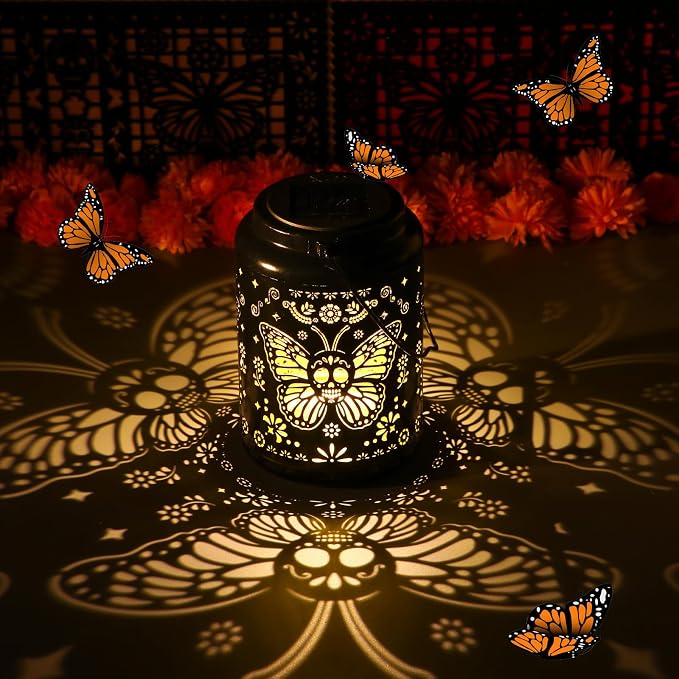 WILLBOND Dia De Los Muertos Lantern Monarch Butterfly Outdoor Decorations