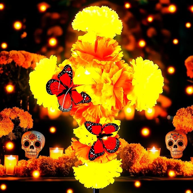 1 Pack Dia De Los Muertos Decoration Outdoor, Cemetery Solar Marigold Cross - skull figurine