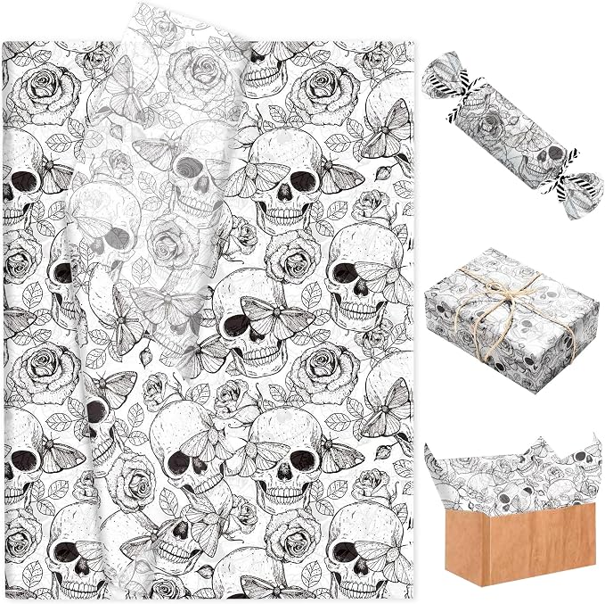 50 Sheets Halloween Tissue Paper Skull Gothic Tissue Paper for Halloween - skull toilet paper