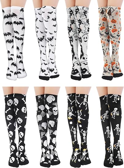 Geyoga 8 Pairs Halloween Thigh High Socks - sugar skull costume