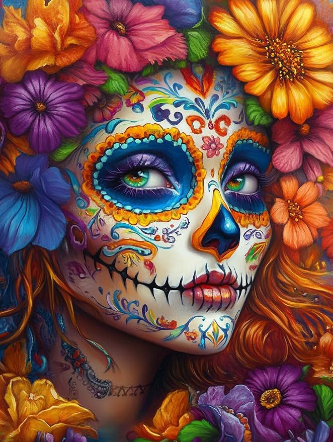 DIY Sugar Skull Women Diamond Painting 12x16 Inch, Full Round Drill Kits Mosaic Art for Adults Relax & Home Wall Decor Festival Gift 79 - skull wall art