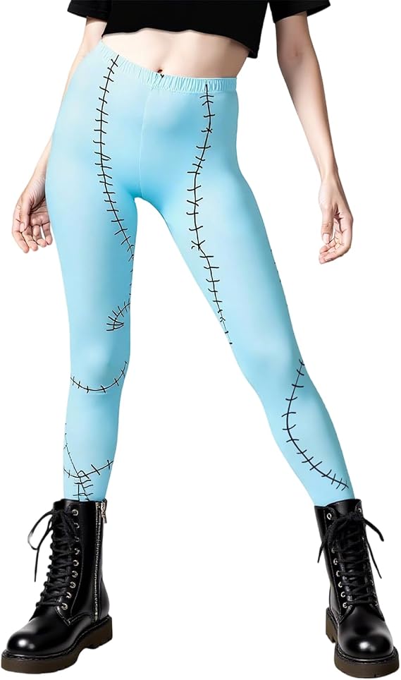 Women's Halloween Leggings Blue Scar Printed Stretchy Peach Butt Leggings Yoga Pants S-XL for Cosplay Party - skull leggings