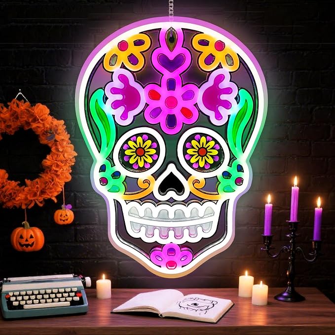 Halloween Day of the Dead LED Neon Signs, Mexican Sugar Skull Neon Lights - skull inflatable