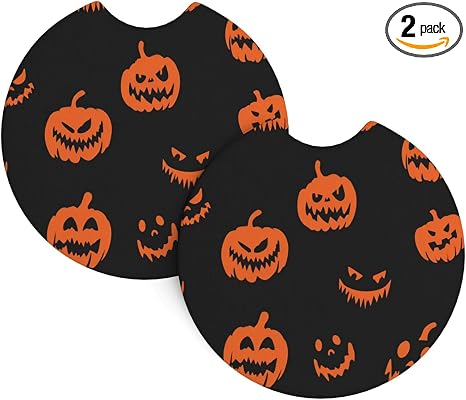 2 Pcs Car Cup Holder Coaster 2.75 Inch Halloween Jack-O'-Lantern Face - skull coaster