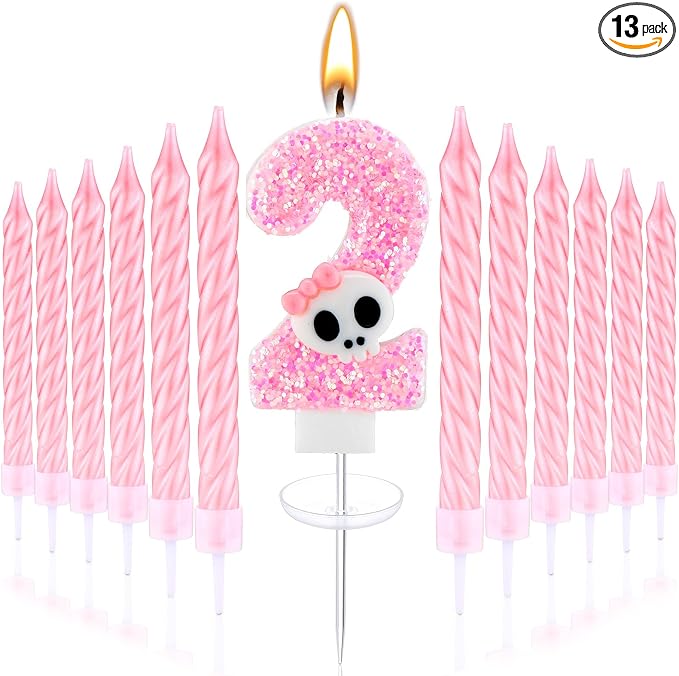 Conelist Bad Two The Bone Number 2 Birthday Candle Cake Decorations, Pink - skull candle