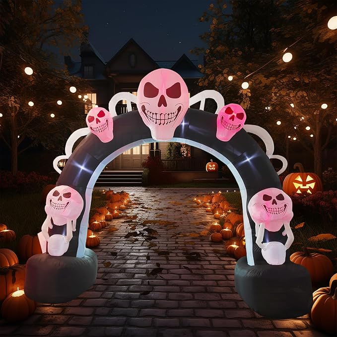 12FT Halloween Inflatable Skull Inflatable Archway Halloween Blow Up Archway Yard Decorations for Halloween Holidays Parties Built-in LEDs for Holiday Party, Garden, Lawn, Yard, Patio Décor