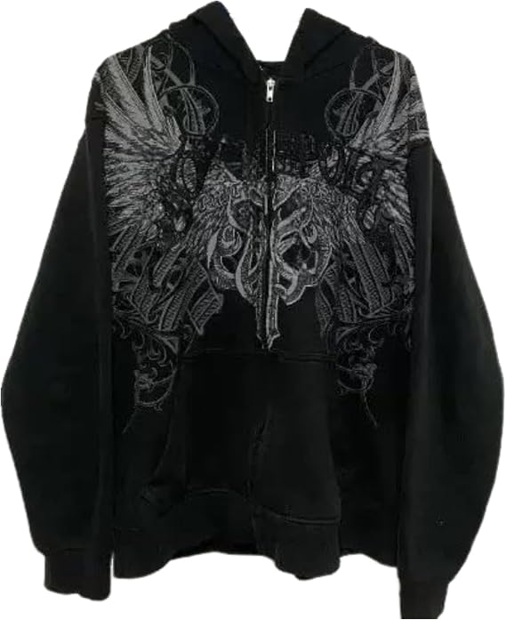 Y2k Grunge Zip Up Streetwear Jacket Oversized Emo Goth 2000s Graphic Hoodie - skull sweatshirts