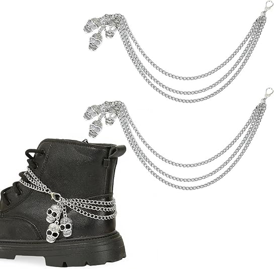 Nojess 2Pcs Punk Goth Shoe Chains Skull Boot chains Skeleton Hand Shoe Charms Shoes Sneakers Martin Boots Accessories Stuff - sugar skull boots