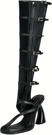 Knee-High Gladiator Sandals Heels Square Toe Buckled Straps Boots - sugar skull boots