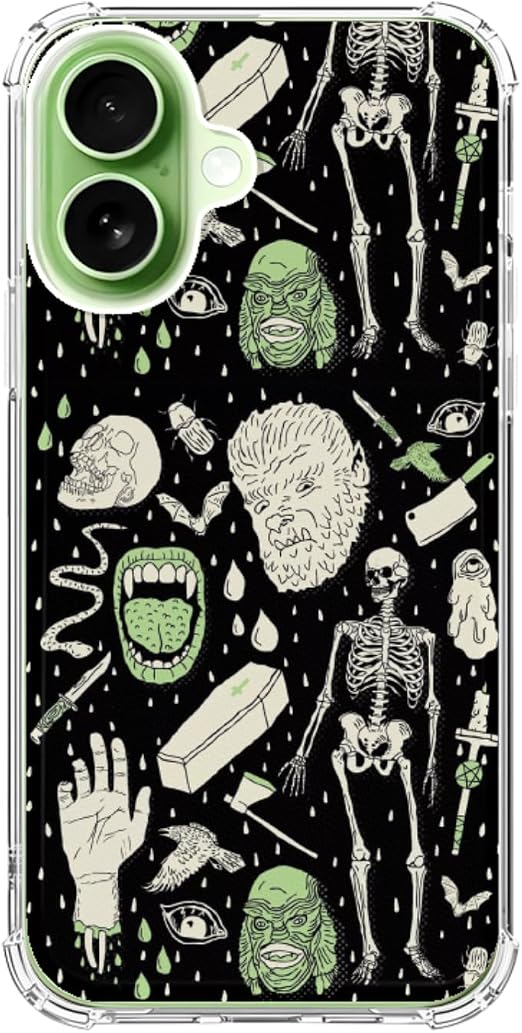 Witchy Skull Art Phone Case Compatible with iPhone 17, Aesthetic Dark and Green Witchcraft Skeleton Bones Phone Cover for iPhone 17 - Skull phone case
